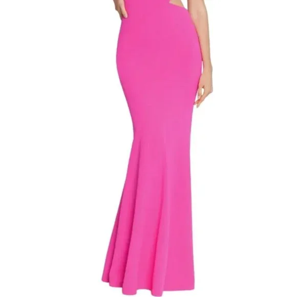 BETSY & ADAM One-Shoulder Side-Cutout Gown Pink Size 4 - Picture 4 of 6